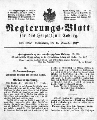 Regierungs-Blatt für das Herzogtum Coburg (Coburger Regierungs-Blatt) Samstag 15. Dezember 1877