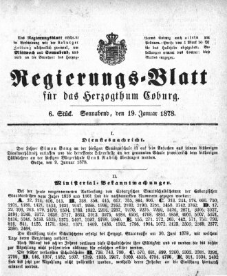 Regierungs-Blatt für das Herzogtum Coburg (Coburger Regierungs-Blatt) Samstag 19. Januar 1878