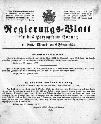 Regierungs-Blatt für das Herzogtum Coburg (Coburger Regierungs-Blatt) Mittwoch 6. Februar 1878