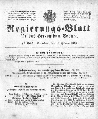 Regierungs-Blatt für das Herzogtum Coburg (Coburger Regierungs-Blatt) Samstag 16. Februar 1878