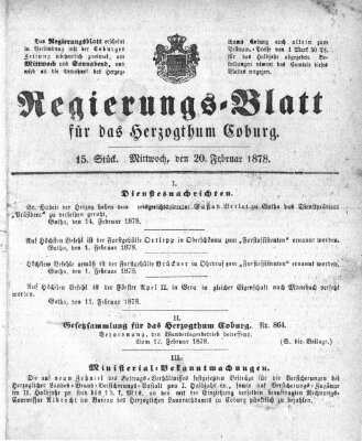 Regierungs-Blatt für das Herzogtum Coburg (Coburger Regierungs-Blatt) Mittwoch 20. Februar 1878