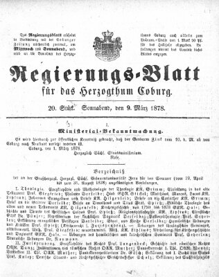 Regierungs-Blatt für das Herzogtum Coburg (Coburger Regierungs-Blatt) Samstag 9. März 1878