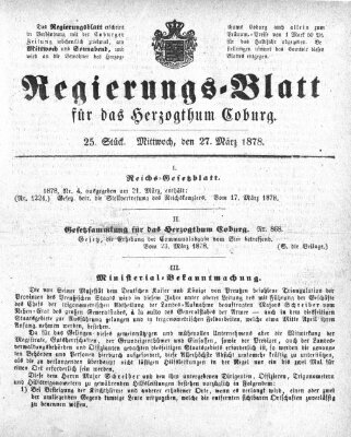 Regierungs-Blatt für das Herzogtum Coburg (Coburger Regierungs-Blatt) Mittwoch 27. März 1878