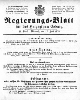 Regierungs-Blatt für das Herzogtum Coburg (Coburger Regierungs-Blatt) Mittwoch 12. Juni 1878