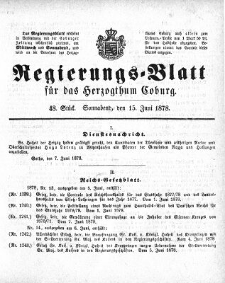 Regierungs-Blatt für das Herzogtum Coburg (Coburger Regierungs-Blatt) Samstag 15. Juni 1878