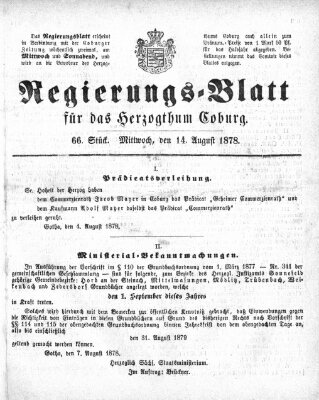 Regierungs-Blatt für das Herzogtum Coburg (Coburger Regierungs-Blatt) Mittwoch 14. August 1878