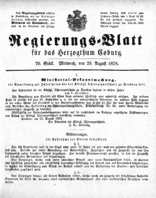 Regierungs-Blatt für das Herzogtum Coburg (Coburger Regierungs-Blatt) Mittwoch 28. August 1878