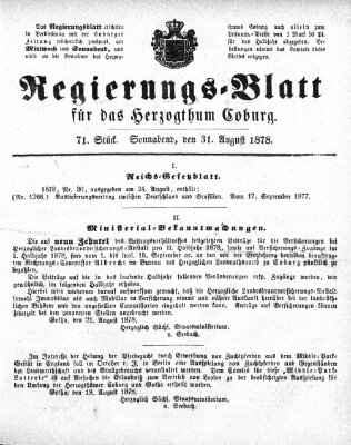 Regierungs-Blatt für das Herzogtum Coburg (Coburger Regierungs-Blatt) Samstag 31. August 1878