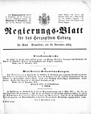 Regierungs-Blatt für das Herzogtum Coburg (Coburger Regierungs-Blatt) Samstag 23. November 1878