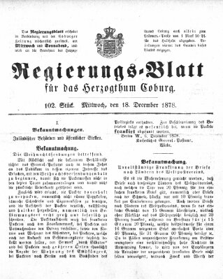 Regierungs-Blatt für das Herzogtum Coburg (Coburger Regierungs-Blatt) Mittwoch 18. Dezember 1878