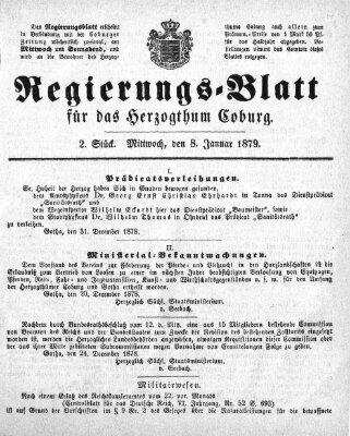 Regierungs-Blatt für das Herzogtum Coburg (Coburger Regierungs-Blatt) Mittwoch 8. Januar 1879