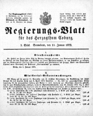 Regierungs-Blatt für das Herzogtum Coburg (Coburger Regierungs-Blatt) Samstag 11. Januar 1879