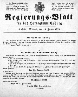 Regierungs-Blatt für das Herzogtum Coburg (Coburger Regierungs-Blatt) Mittwoch 15. Januar 1879