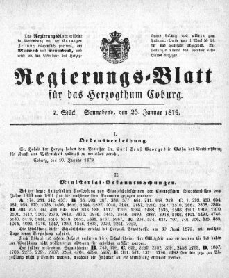 Regierungs-Blatt für das Herzogtum Coburg (Coburger Regierungs-Blatt) Samstag 25. Januar 1879