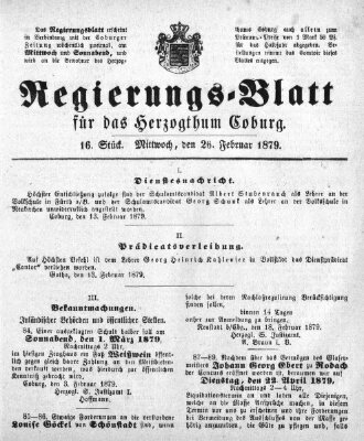 Regierungs-Blatt für das Herzogtum Coburg (Coburger Regierungs-Blatt) Mittwoch 26. Februar 1879