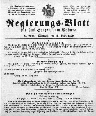 Regierungs-Blatt für das Herzogtum Coburg (Coburger Regierungs-Blatt) Mittwoch 19. März 1879