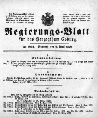 Regierungs-Blatt für das Herzogtum Coburg (Coburger Regierungs-Blatt) Mittwoch 9. April 1879