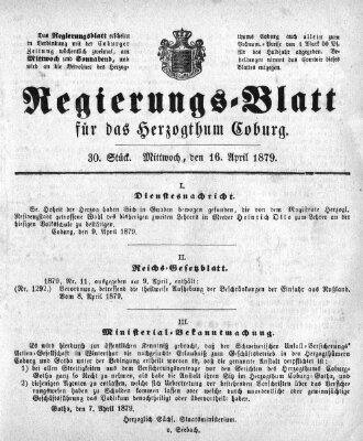 Regierungs-Blatt für das Herzogtum Coburg (Coburger Regierungs-Blatt) Mittwoch 16. April 1879