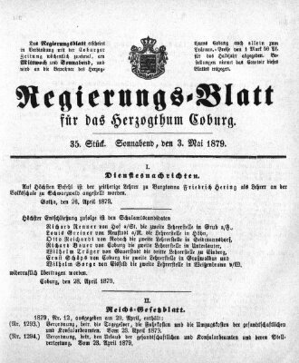 Regierungs-Blatt für das Herzogtum Coburg (Coburger Regierungs-Blatt) Samstag 3. Mai 1879