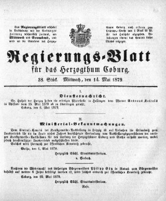 Regierungs-Blatt für das Herzogtum Coburg (Coburger Regierungs-Blatt) Mittwoch 14. Mai 1879