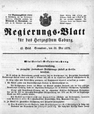 Regierungs-Blatt für das Herzogtum Coburg (Coburger Regierungs-Blatt) Samstag 31. Mai 1879