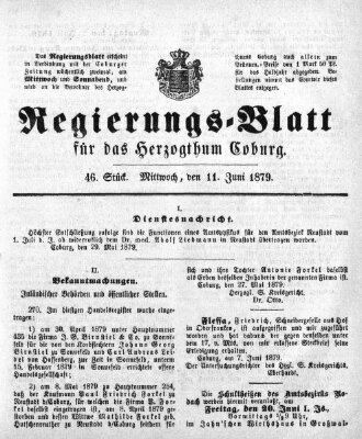 Regierungs-Blatt für das Herzogtum Coburg (Coburger Regierungs-Blatt) Mittwoch 11. Juni 1879