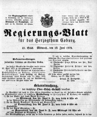 Regierungs-Blatt für das Herzogtum Coburg (Coburger Regierungs-Blatt) Mittwoch 18. Juni 1879