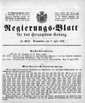 Regierungs-Blatt für das Herzogtum Coburg (Coburger Regierungs-Blatt) Samstag 5. Juli 1879