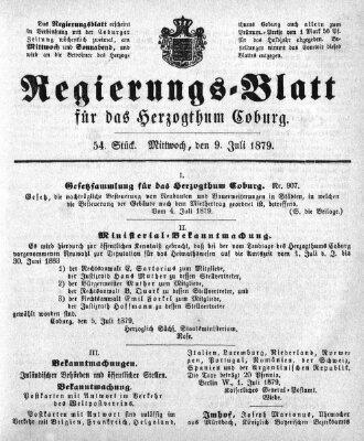 Regierungs-Blatt für das Herzogtum Coburg (Coburger Regierungs-Blatt) Mittwoch 9. Juli 1879