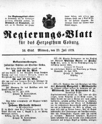 Regierungs-Blatt für das Herzogtum Coburg (Coburger Regierungs-Blatt) Mittwoch 23. Juli 1879