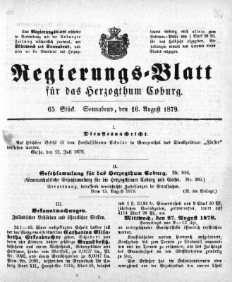 Regierungs-Blatt für das Herzogtum Coburg (Coburger Regierungs-Blatt) Samstag 16. August 1879