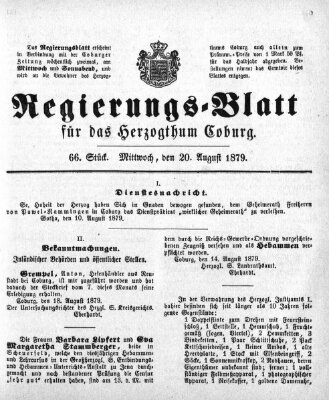 Regierungs-Blatt für das Herzogtum Coburg (Coburger Regierungs-Blatt) Mittwoch 20. August 1879