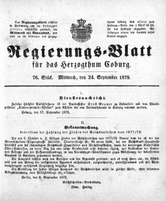 Regierungs-Blatt für das Herzogtum Coburg (Coburger Regierungs-Blatt) Mittwoch 24. September 1879