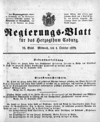 Regierungs-Blatt für das Herzogtum Coburg (Coburger Regierungs-Blatt) Mittwoch 1. Oktober 1879