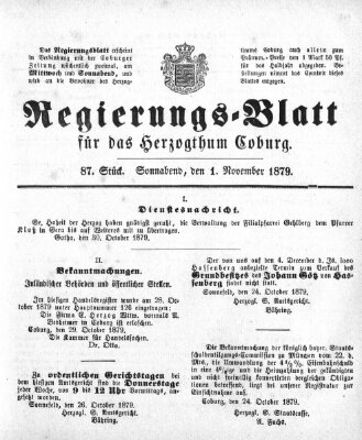 Regierungs-Blatt für das Herzogtum Coburg (Coburger Regierungs-Blatt) Samstag 1. November 1879