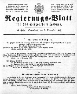 Regierungs-Blatt für das Herzogtum Coburg (Coburger Regierungs-Blatt) Samstag 8. November 1879