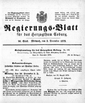 Regierungs-Blatt für das Herzogtum Coburg (Coburger Regierungs-Blatt) Mittwoch 3. Dezember 1879