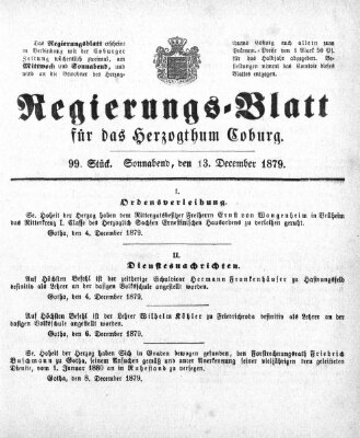 Regierungs-Blatt für das Herzogtum Coburg (Coburger Regierungs-Blatt) Samstag 13. Dezember 1879