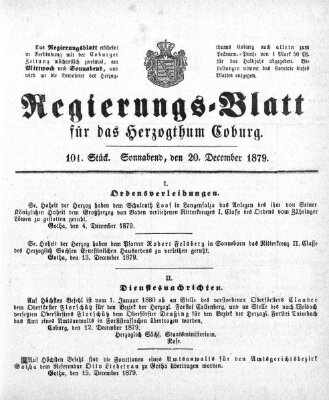 Regierungs-Blatt für das Herzogtum Coburg (Coburger Regierungs-Blatt) Samstag 20. Dezember 1879