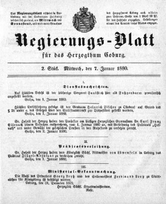 Regierungs-Blatt für das Herzogtum Coburg (Coburger Regierungs-Blatt) Mittwoch 7. Januar 1880