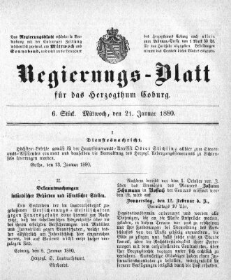 Regierungs-Blatt für das Herzogtum Coburg (Coburger Regierungs-Blatt) Mittwoch 21. Januar 1880