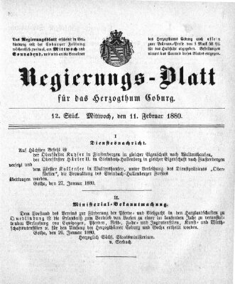 Regierungs-Blatt für das Herzogtum Coburg (Coburger Regierungs-Blatt) Mittwoch 11. Februar 1880