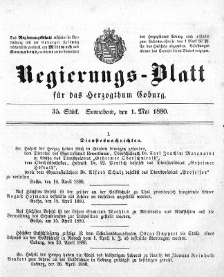 Regierungs-Blatt für das Herzogtum Coburg (Coburger Regierungs-Blatt) Samstag 1. Mai 1880