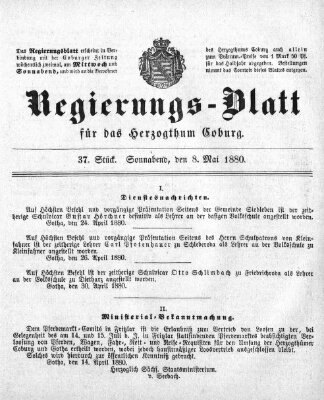 Regierungs-Blatt für das Herzogtum Coburg (Coburger Regierungs-Blatt) Samstag 8. Mai 1880