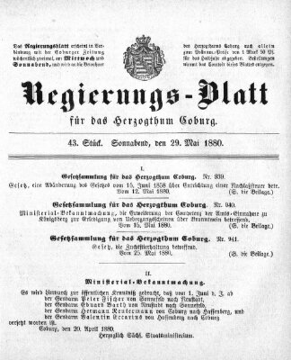 Regierungs-Blatt für das Herzogtum Coburg (Coburger Regierungs-Blatt) Samstag 29. Mai 1880