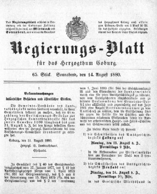 Regierungs-Blatt für das Herzogtum Coburg (Coburger Regierungs-Blatt) Samstag 14. August 1880