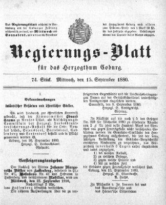 Regierungs-Blatt für das Herzogtum Coburg (Coburger Regierungs-Blatt) Mittwoch 15. September 1880