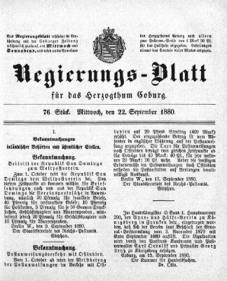 Regierungs-Blatt für das Herzogtum Coburg (Coburger Regierungs-Blatt) Mittwoch 22. September 1880