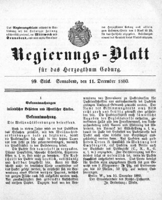 Regierungs-Blatt für das Herzogtum Coburg (Coburger Regierungs-Blatt) Samstag 11. Dezember 1880