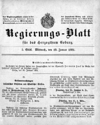 Regierungs-Blatt für das Herzogtum Coburg (Coburger Regierungs-Blatt) Mittwoch 19. Januar 1881